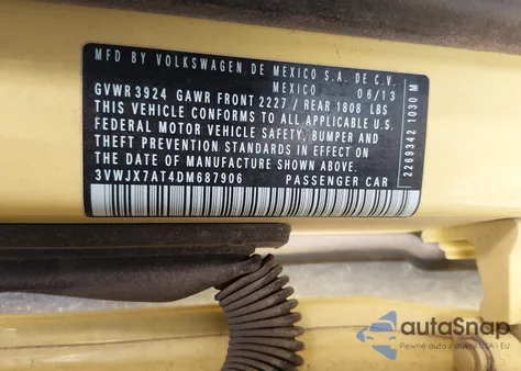 2013 Volkswagen Beetle 2.5L from USA, damaged, VIN 3VWJX7AT4DM687906